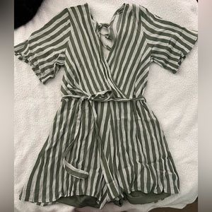 Francesca’s Green and White Striped Flowy Romper